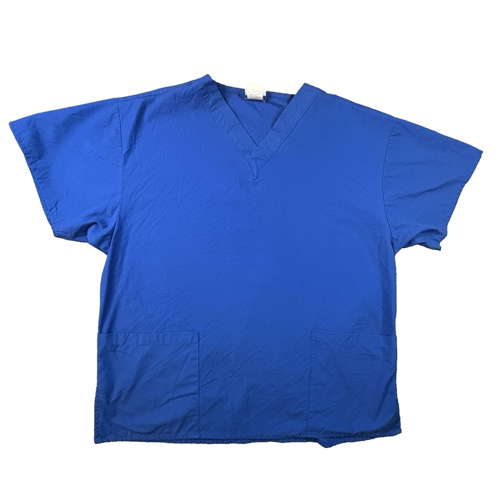 Easy Fit Scrubs Men's L Blue V Neck Medical Scrub Top Cotton Blend SEE DESCRIPT